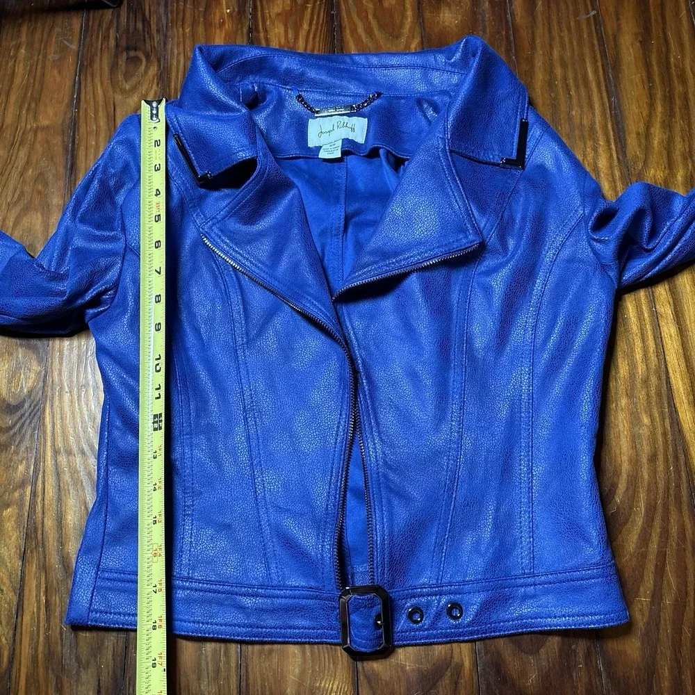 Joseph Ribkoff Sapphire Blue Faux Leather Moto Jacket Sz M A1084
